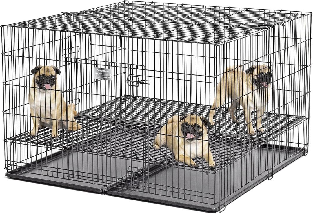 MidWest Homes for Pets Puppy Playpen Crate - 248-05 Grid & Pan Included (1/2 inch Floor Grid)