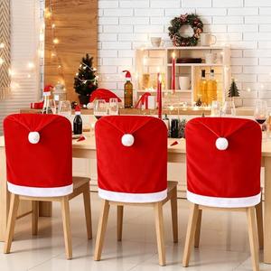 Keanoo Christmas Chair Covers, 6 PCS Santa Hat Chair Covers with 6 Pcs Silverware Holders for Christmas Decoration, Chistmas Chairs Back Cover Set for Dinning Chairs Slipcovers, Xmas Party Decor Set