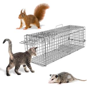 23.3" Live Animal Trap Cage, Heavy Duty Folding Catch and Release Humane Trap Cage for Raccoons, Opossums, Chipmunk, Skunks, Stray Cats, Squirrels, Rabbits