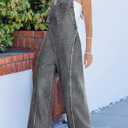 CUPSHE Womens Maxi Denim Jumpsuit Square Neck Sleeveless Casual Backless Loose Overall Jeans Wide Leg Long One Piece Jumpsuit (L)