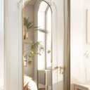 BEVERDY 14"x 48" Arched Vertical Wall Mirror, Gold Frame, Over The Door, Full Body, Hanging or Mounting, Modern Style