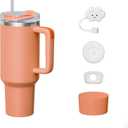 KISSKIND 40 oz Tumbler with Handle and Straw Lid Accessories, Straw Topper, Silicone Spill Proof Stopper, Silicone Boot, Stainless Steel Water Bottle 40oz Insulated Cup, Ideal Gift for Women, Peach