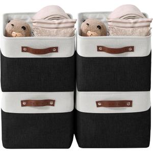 DECOMOMO Storage Bins Fabric Storage Baskets for Shelves, Linen Closet Organization Toys Nursery (Black and White, Large - 4 Pack) (Large/4P - 15"x11"x9.5")