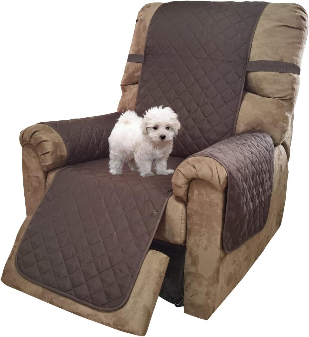 U-NICE HOME Recliner Chair Covers Reversible Chair Cover Pet Covers for Dogs with Elastic Straps Water Resistant Diamond Quilted (23''Recliner Small, Coffee/Beige)