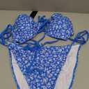 Tempt Me Women Plus Size Triangle Bikini String Two Piece Halter Tie Side Swimsuit (Blue Floral) 20 Plus