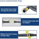 5 FT Washing Machine Drain Hose, Flexible Dishwasher Drain Hose Extension Kit, Universal Washer Drain Hose, Corrugated Washer Hose with 1 Adapter, 2 Hose Clamps, 1 U-Bend Hose Holder, Gray
