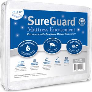 Cal King (13-16 in. Deep) SureGuard Mattress Encasement - 100% Waterproof, Bed Bug Proof, Hypoallergenic - Premium Zippered Six-Sided Cover