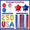 Trgowaul Patriotic Decorations 4th of July Decorations, 250th Anniversary American Red White Blue Decorations Set, LOVE USA Banner, Paper Fans Star Foil Fringe Curtains, 1776-2026 USA Party Supplies