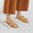 Platform Sandals for Women Wedge Chunky Sandal Womens Leather Sandals with Adjustable Buckle Straps and Memory Foam Insole (7, Brown)