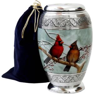 hlc Beautiful Cardinal Couple Bird Cremation Large Urn for Human Ashes - Handcrafted - Affordable Urn for Ashes (Adult (200 lbs), Urn), 10.5'' H x 6'' W x 6'' L (CFDS0012266)