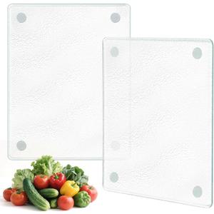 6''x8'' Small Tempered Glass Cutting Board for Kitchen Counter, TAQIXI 2Pcs Frosted Clear Glass Cutting Board for Countertop, Non-Slip, Scratch and Heat Resistant, Dishwasher Safe