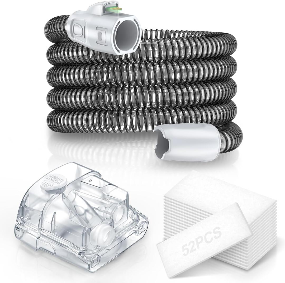 Improved Version Climate Line Air Hose & Water Chamber Compatible with Airsense 11 and Aircurve 11 Only, Comes with 52 PCS CPAP Filters - IDEAR Reusable CPAP Supplies Replacement Great-Value Bundle
