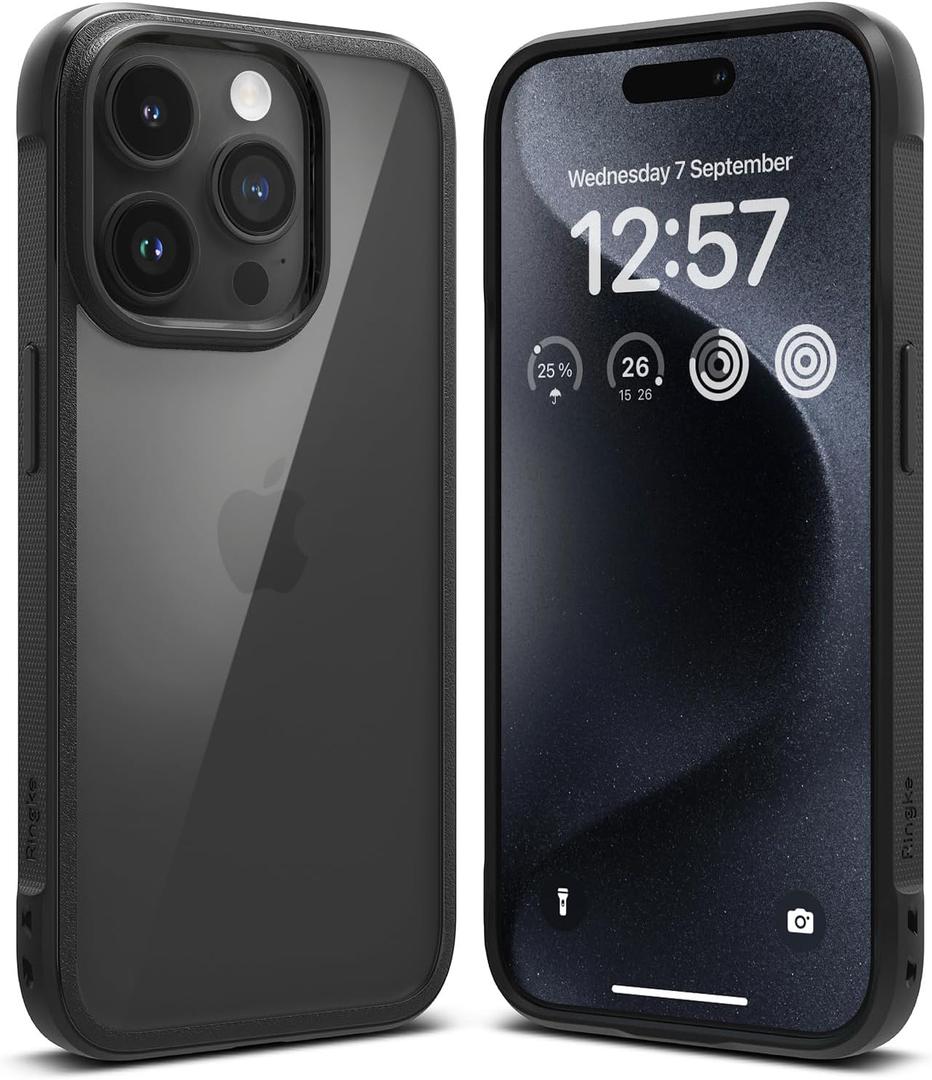 Ringke Fusion Bold for iPhone 15 Pro Case, Textured Sides for Grip, Anti-Yellowing Technology, Clear Back to Show Phone Color - Black