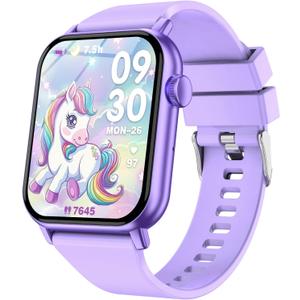 Smart Watch for Kids, 12 Puzzle Games HD Touch Screen Watches, Step Counter, Heart Rate/Sleep Monitor, Flashlight, Music Player,12/24 hr Educational Toys Birthday Gifts for Girls Ages 6-12 (Purple)