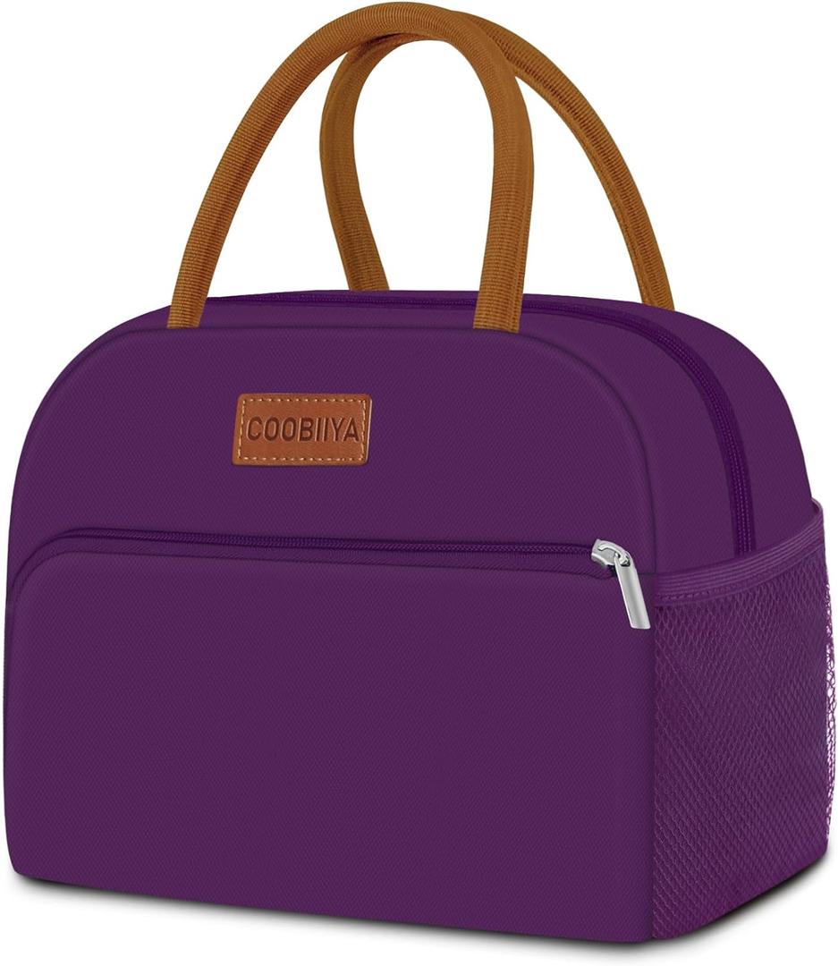 Coobiiya Lunch Bag Women, Lunch Box for Women Adult Men, Small Leakproof Cute Lunch Tote Large Capacity Reusable Insulated Cooler Lunch Container for Work/Office/Picnic/Travel-Purple