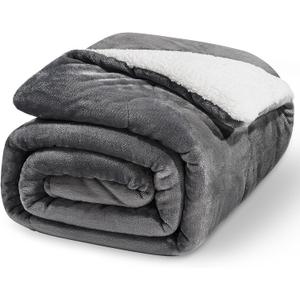 Sherpa Fleece Throw Blanket - Twin Double Soft Fleece Blanket for Bed Sofa Thick and Warm Fluffy Blanket Reversible Microfiber Solid Throw for Bedroom Coach, Dark Gray, 150 x 200CM