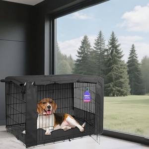 HiCaptain Breathable Dog Crate Cover 30 Inch, Durable Heavy Duty Kennel Cover, Dual Zippered Panels, Windproof Waterproof UV-Resistant(Black)