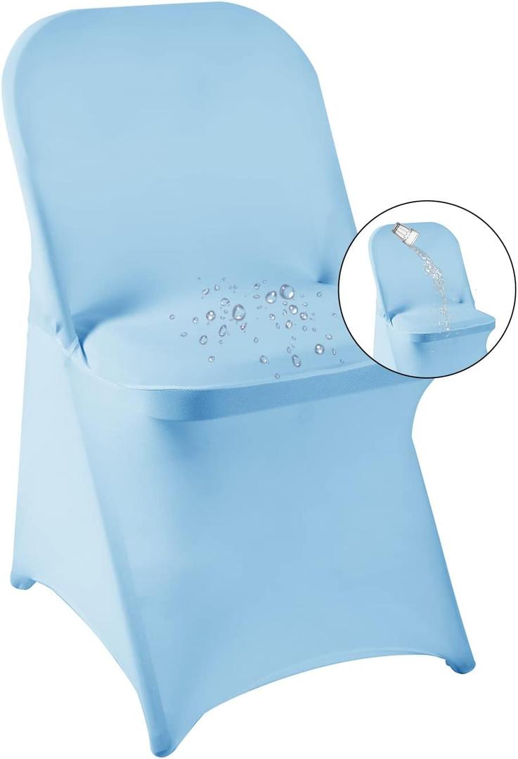 magalo 12 Pack Blue Mist Spandex Folding Waterproof Chair Cover, Stretch Chair Cover Protector for Wedding, Party, Dining Banquet and Other Special Events,  12PCS, Blue Mist