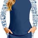 CrabQueen Girls Rash Guard Swimsuit 2 Piece Long Sleeve Bathing Suit Printed Swim Suits UPF 50+ Sun Protection Swimwear 11-12Y