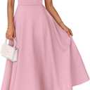 MEROKEETY Women's 2026 Summer Midi Dresses Short Sleeve Crewneck A Line Pleated Wedding Guest Flowy Long Dress with Pockets (Pink, S)