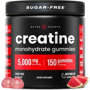NutraChamps 150 Creatine Gummies for Men & Women - 5g Sugar Free Chewable Creatine Monohydrate Gummies - Supports Protein Synthesis, Muscle Recovery & Workout Performance, EXP: 09/2027