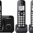 Panasonic Cordless Phone with Advanced Call Block, Bilingual Caller ID and Easy to Read Large High-Contrast Display, Expandable System with 3 Handsets - KX-TGD813B (Black)