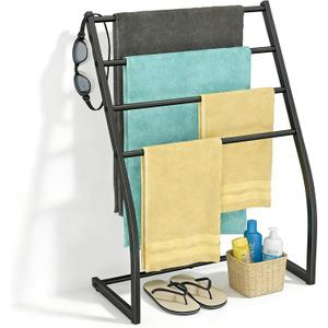 Honiter Towel Drying Rack for Bathroom, Free Standing Towel Rack, 4 Tier Wide Towel Dryer Rack, Pool Towel Racks Outdoor, Blanket Ladder Holder, Metal Towel Bar Stand for Oversized Bath Towel (27.6")