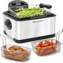 Elite Gourmet EDF-401T Electric 4.5 Qt. / 17 Cup Immersion Deep Fryer 3-Baskets, 1700-Watt, Timer Control Adjustable Temperature, Lid with Viewing Window and Odor Free Filter