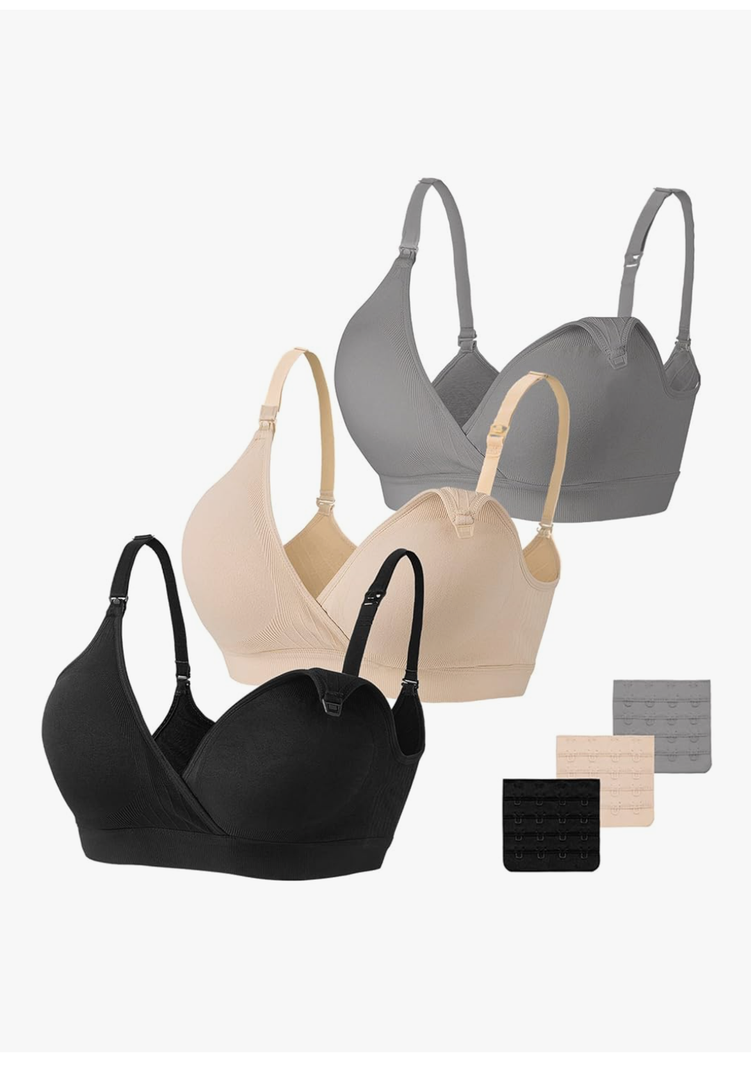 Vinfact 3 Pack Nursing Bras for Breastfeeding Seamless V Neck Maternity Bra Women Pregnancy Breastfeeding Bra, Size XXL