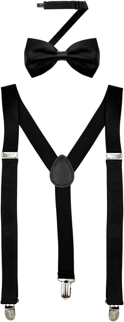 2 x MDSTYLE Suspenders for Men Women Boys - Adjustable Y-Back (Black)