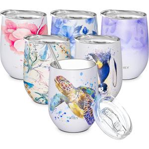 THILY Tumbler Stainless Steel Insulated Stemless Glass with Lid and Straw, Cute Travel Cup Keep Cold for Coffee, Cocktails, Special Collection, Sea Turtle (12 Ounces)