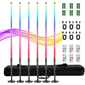 6 Pack RGB Tube Light with Stand 4ft LED Light Wand 5000mAh Battery Powered Handheld Light Tubes 500 Lighting Effects Portable LED Stick for Video Photography Studio Dance DJ Club Party Lights