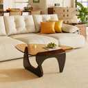 LUCKIIA Coffee Tables Glass Small Farmhouse Coffee Table Mid-Century Modern Wood Center Table for Living Room, Black Brown, 32 Inch