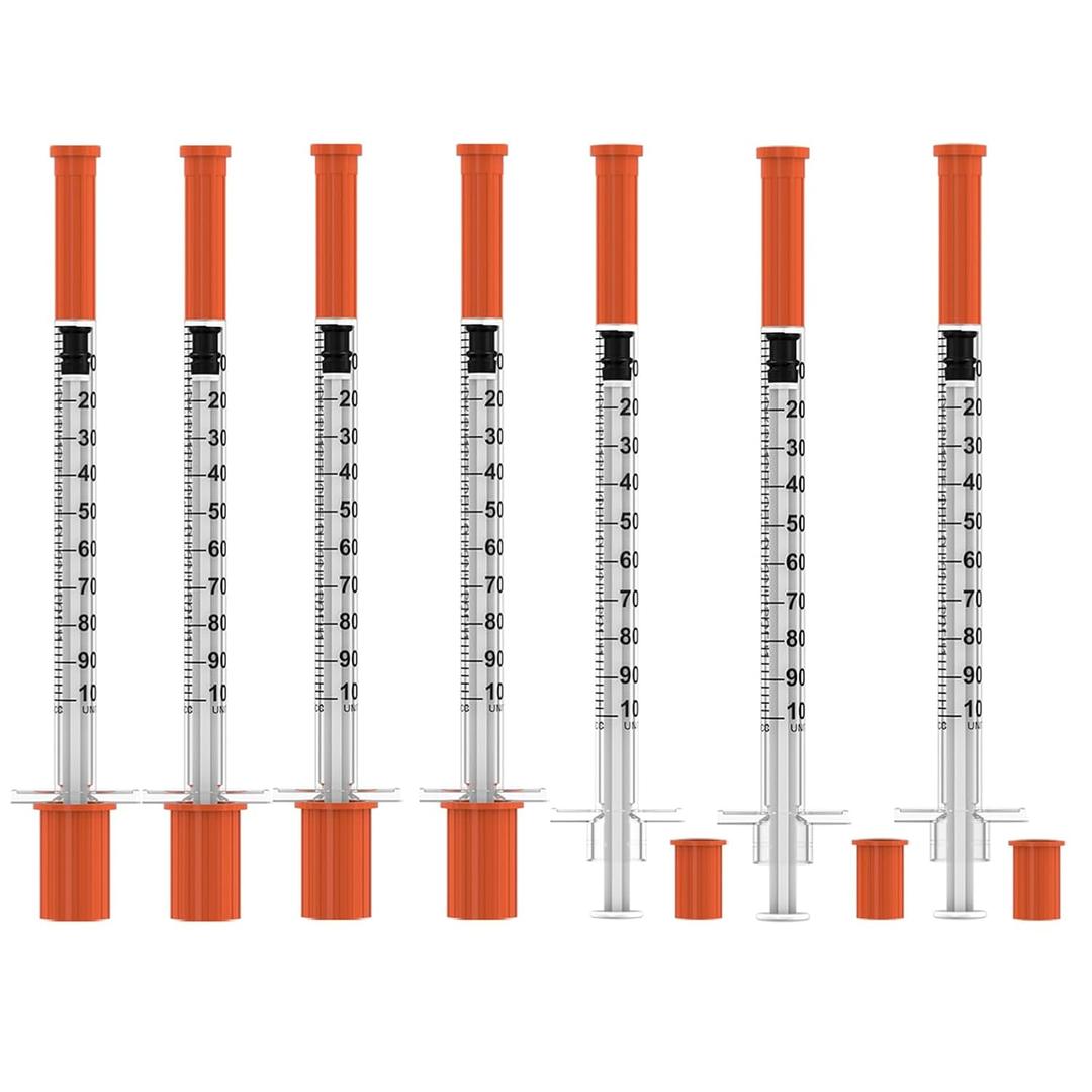 U-100 Disposable Syringes with Needle  1ml/cc 30G 5/16" (8mm), 100 Pcs Individually Wrapped