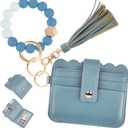 Wristlet Wallet for Women with Keychain RFID Card Holder Small Wallet Wristlet with Key Ring (Denim Blue)