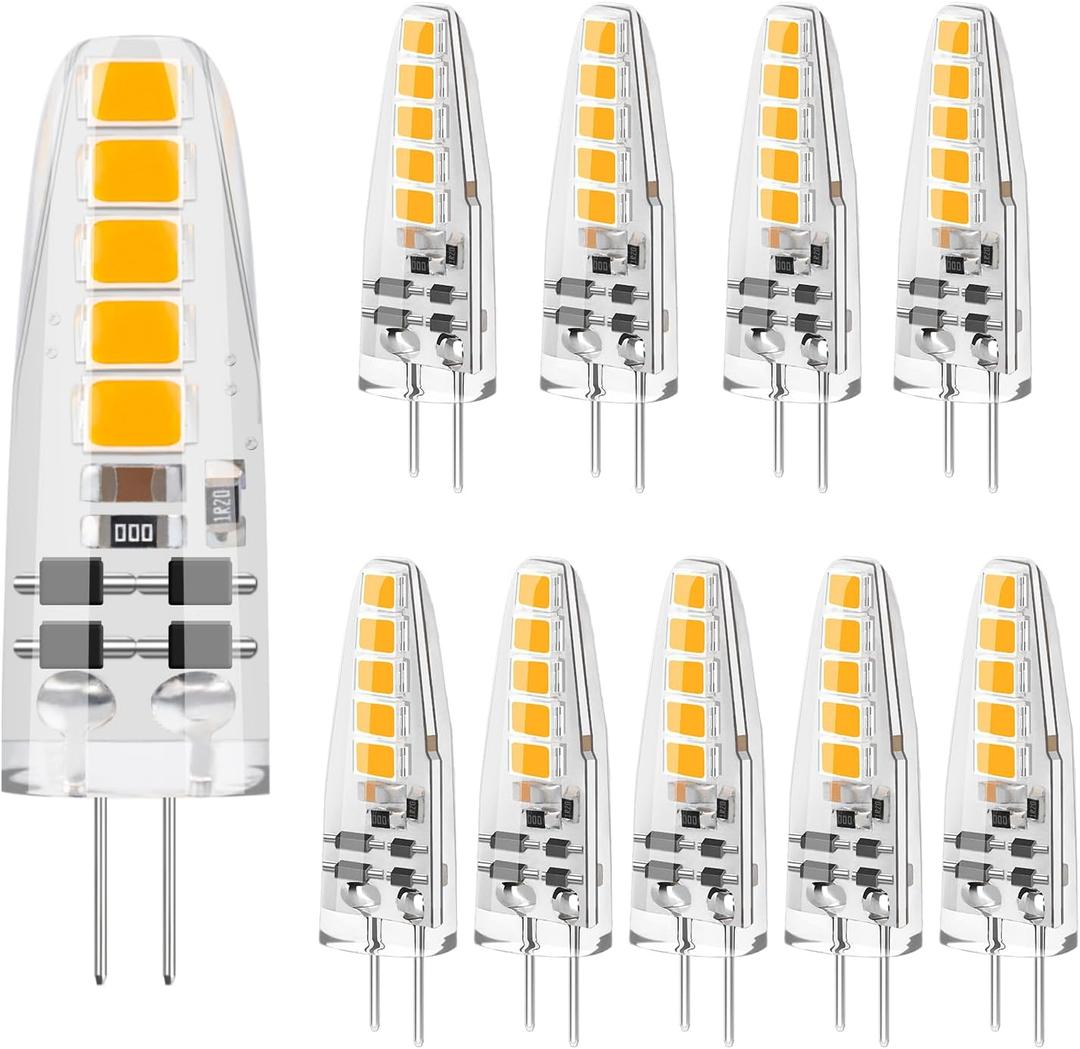 DiCUNO G4 LED Bulb Dimmable, 12V, JC Bi-Pin Base Light Bulbs 2W, Warm White 2700K, 20W T3 Halogen Replacement for Landscape Lighting, Under Cabinet Lighting, RV, Chandelier, 185 Lumen, 10-Pack