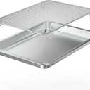 Baking Sheet with Wire Rack Set, 15.35''x 11.5'' Stainless Steel Cookie Sheet and Cooling Rack, Non-stick Cooking Pan with Grease Mesh Strainer Kitchen Bakeware for Smoker and Grills,Oven Safe