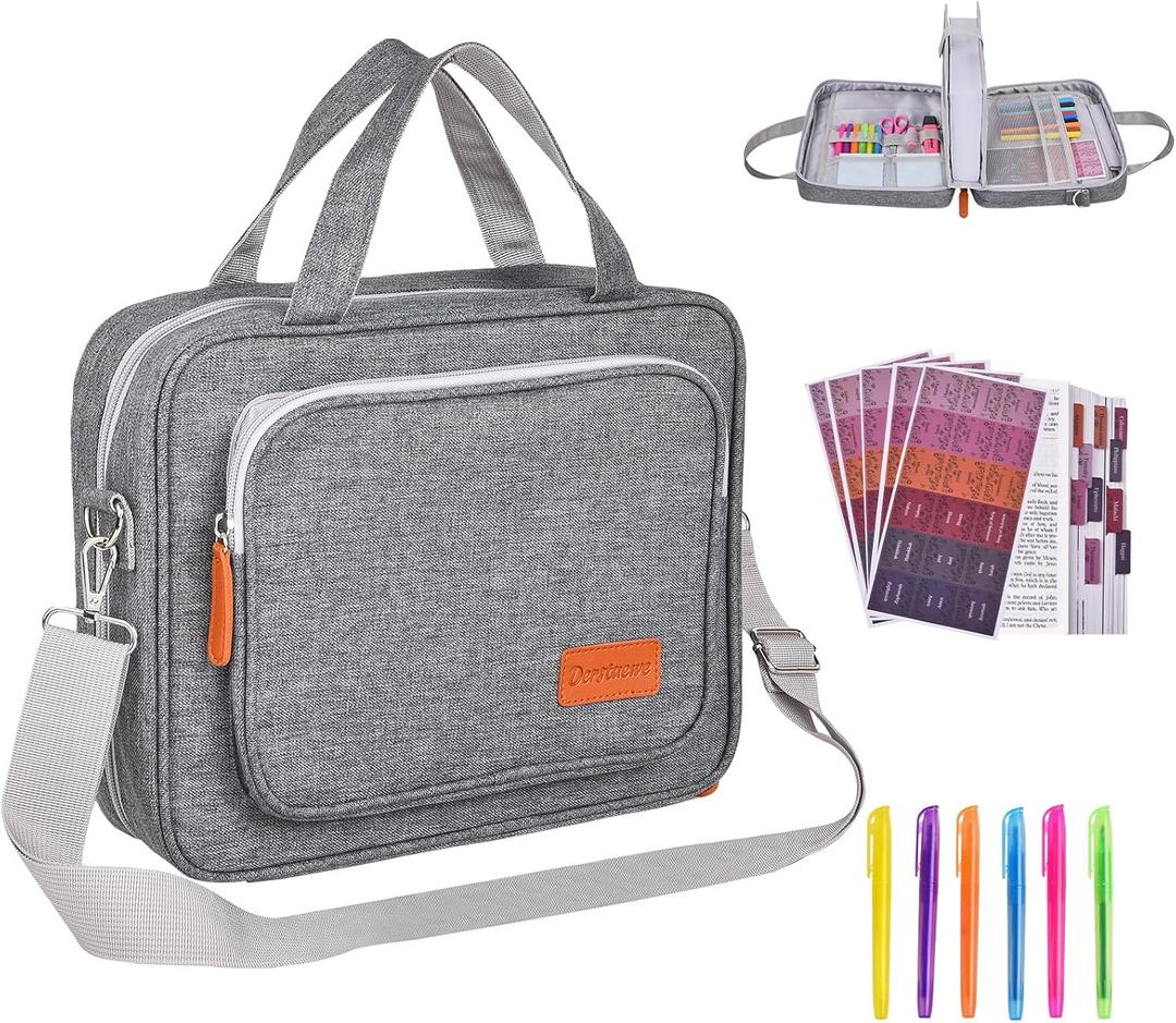 Grey Bible Cover Case with Gift Box - Crossbody Bag for Large Print Bibles, Complete Study Kit & Accessories