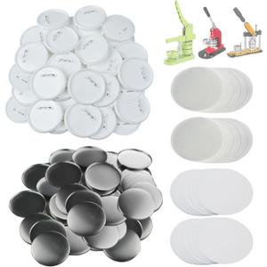 Happizza 100 Sets 75mm(3 inch) Button Parts for Button Maker Machine 75mm, Round Badge Button Making Supplies Blank Pin Back, Includes Metal Cover, Plastic Button Back Cover, Clear Film&Blank Paper