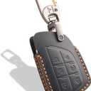 Leather Key Fob Cover, Compatible with 2021-2025 2026 GMC Yukon Denali Sierra, For Chevy Silverado Suburban Tahoe Buick etc, Retro Style Design Key Holder Protector(6 Button, Black)