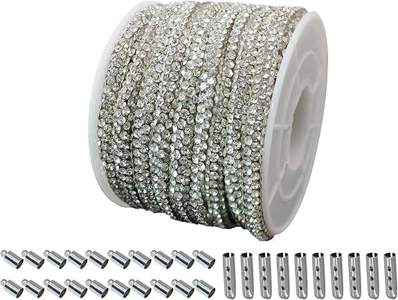 PAMIR TONG Rhinestone Glitter Rope 6 yards 0.17'' Bling Shoe Laces String Shine Cords for Shoes, Jewerlry Making DIY (Silver)