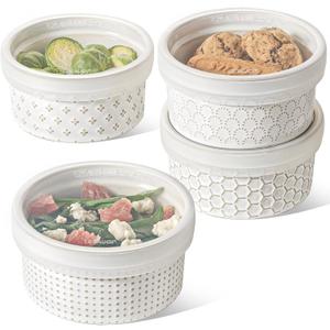 LE TAUCI Ramekins Oven Safe with Lids, 12 oz Ramikin Set for Creme Brulee, Souffle, Dipping Sauce, Onion Soup, Ceramic Food Storage Container - 5 inch, Set of 4, Arctic White