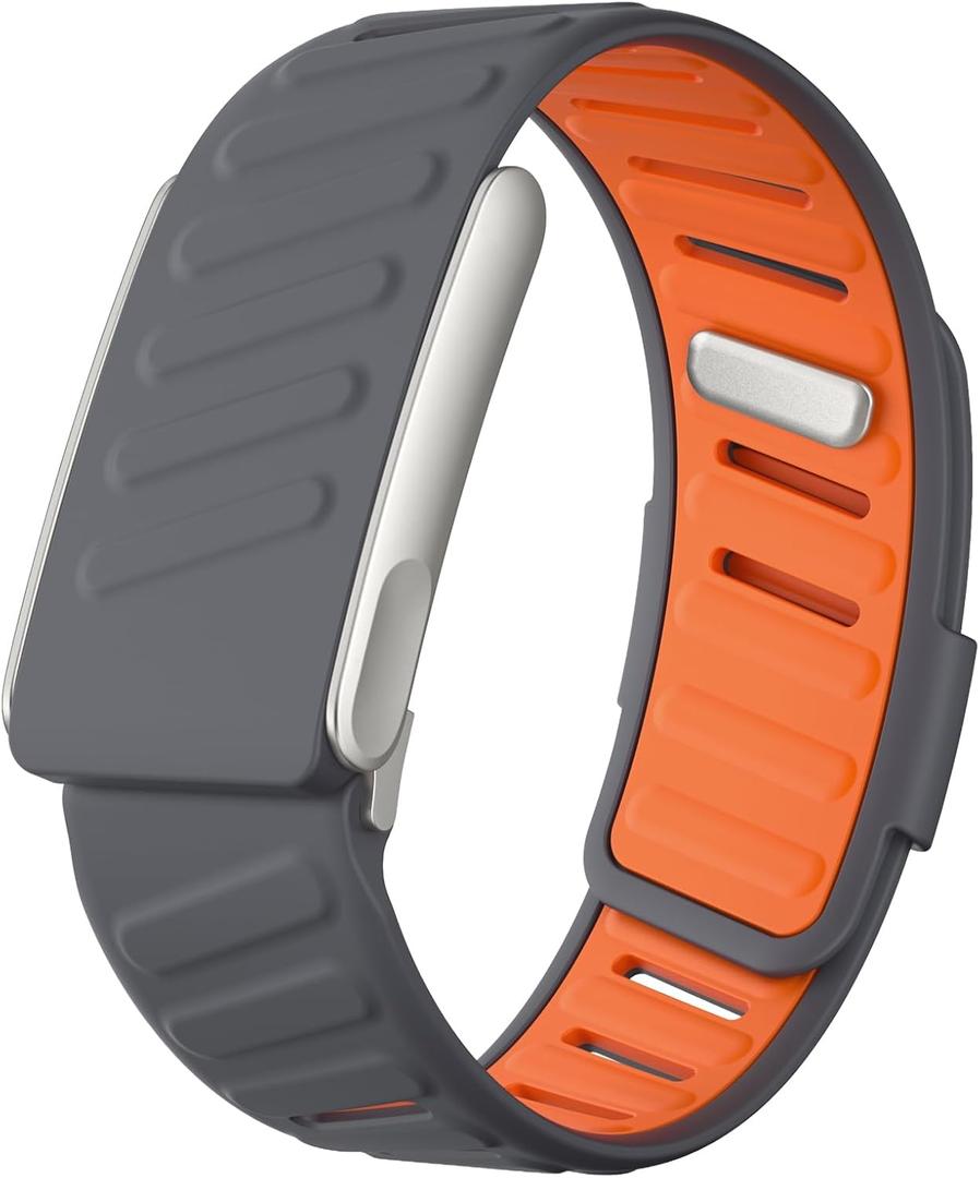 mimo Rugged Comfort Silicone Wristband Compatible with WHOOP 5.0 | Whoop MG Band, Durable Soft Silicone Sports Loop Replacement Bands for Men Women with Metal Frame Connector (Dark Gray & Orange)