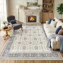 WITSHOCK 8x10 Area Rugs for Living Room: Non-Slip Washable Vintage Floral Carpet, Soft Low Pile Rug for Bedroom, Dining Table, Playroom, Lounge Home Decor (Beige Blue)