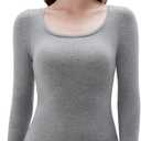 SUUKSESS Cloud Cashmere Women Scoop Neck Fitted Long Sleeve Shirt Basic Knit Tops (Small, Hemp Gray)