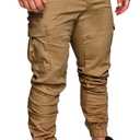 PLEPAN Men's Casual Cargo Pants Joggers Hiking Sweatpants Stretch Elastic Waist Work Pants with 6 Pockets (3X-Large, Dark Khaki)