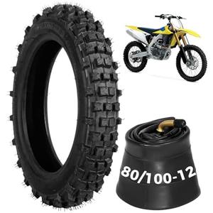 80/100-12 Dirt Bike Tires Set, 3.0-12 Tire and 80/100-12 Dirt Bike Tube with Bent Valve, Tire Replacement 12 Inch Rear for Pit Bike Motocross E-Scooter Off Road Motorcycle