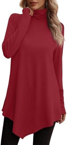 JUSTFASHIONNOW Turtle Neck Shirts for Women Long Sleeve Tunic Tops to Wear with Leggings Dressy Casual Fall Clothes 2025 Size 3XL