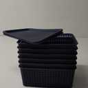 6 Pack Plastic Storage Baskets With Lids,Breathable Stackable Storage Bins with Fine Glitter,Small Storage Containers,Organizing Storage Baskets for Desktops,Closets,Playrooms,Offices,Navy Blue