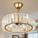 FRIXCHUR Modern Crystal Fandelier Ceiling Fan with Lights Gold Chandelier Fan for Dining Room Bedroom, 20.7 Inch, 6-Speed